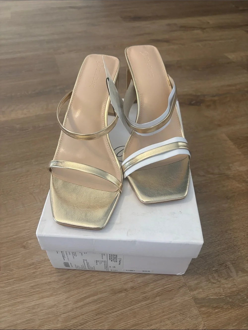 NWT -  Metallic Gold Two-Strap Block Heel Sandal for Women